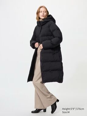 Black Uniqlo Seamless Down Long Coat Puffer Jacket Medium